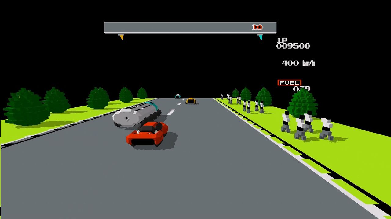Road Fighter in 3dSen — chase-cam perspective